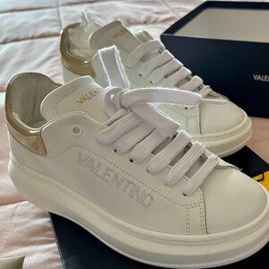 Valentino Fresia White/Gold Sneaker, 6.5 Womens
